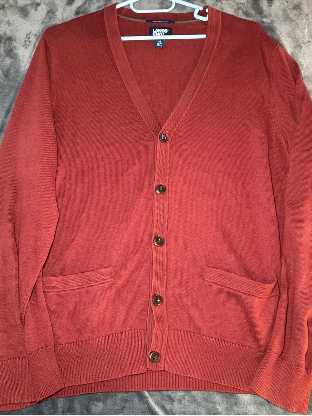 Lands' End Men's Brick-Red Button Cardigan